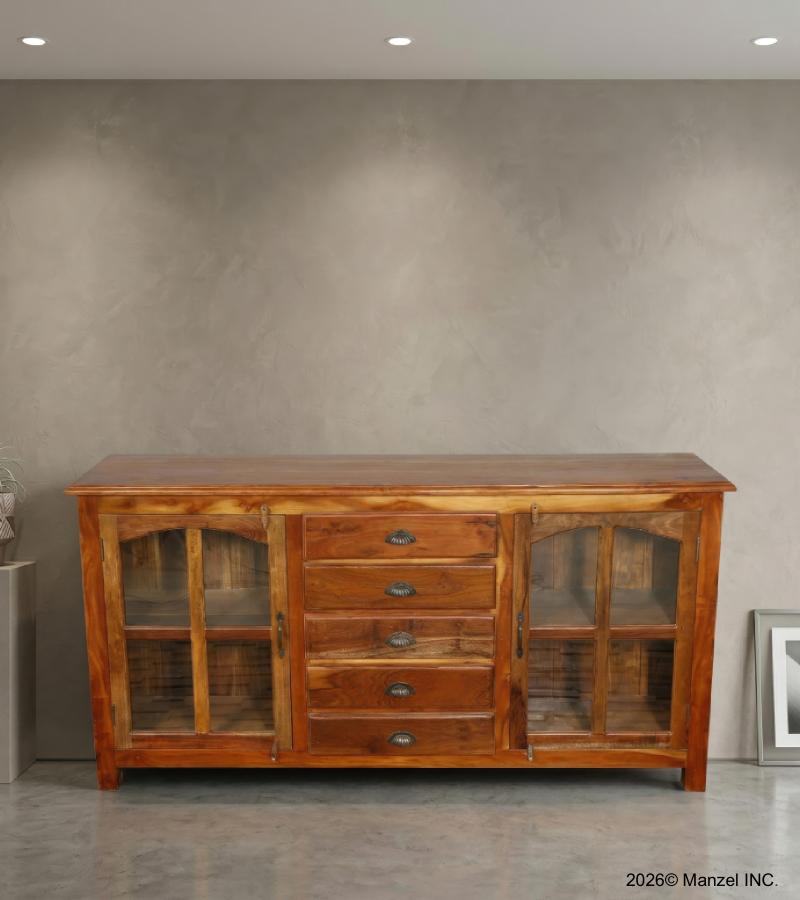SOLID RECLAIMED TEAK & GLASS SIDEBOARD