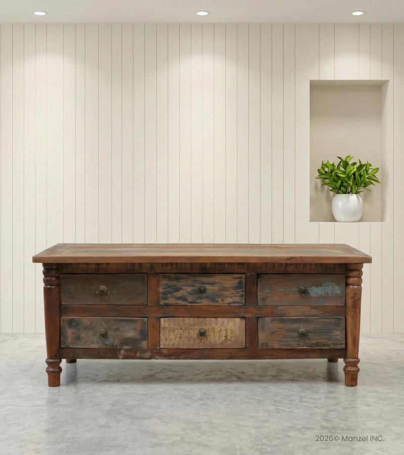 SOLID RECLAIMED WOOD COFFEE TABLE W/ MULTIPLE DRAWERS