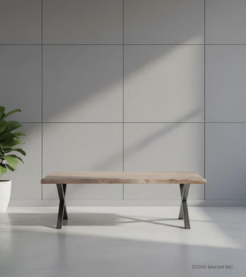 SOLID LIVE EDGE WOOD COFFEE TABLE W/ METAL BASE