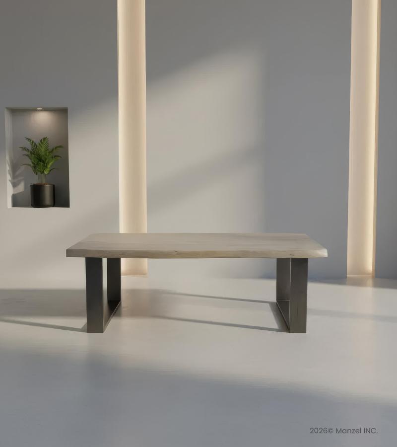 SOLID LIVE EDGE WOOD COFFEE TABLE W/ METAL BASE