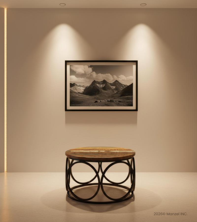 SOLID RECLAIMED TEAK WOOD & IRON ROUND COFFEE TABLE