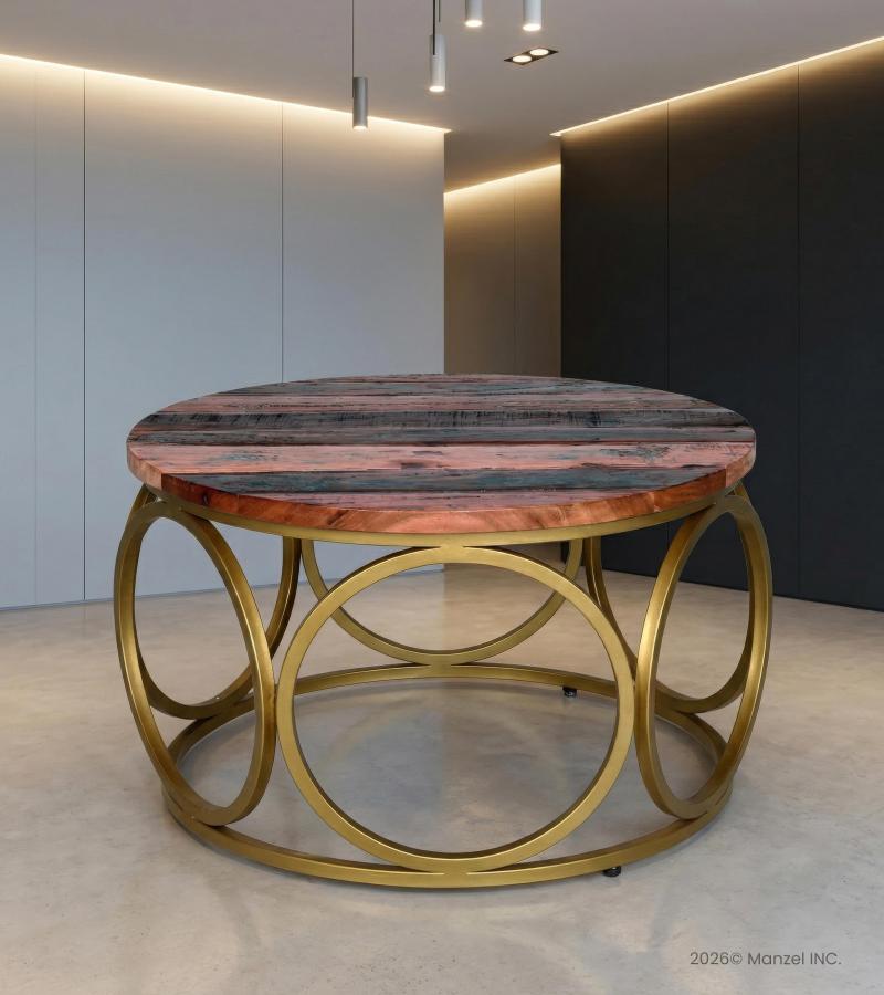 SOLID RECLAIMED TEAK WOOD & IRON COFFEE TABLE