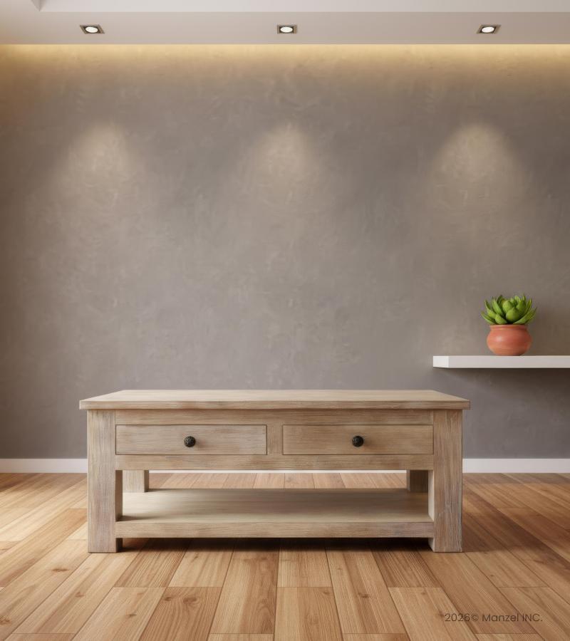 RECLAIMED TEAK 2 DRAWER WITH SHELF COFFEE TABLE