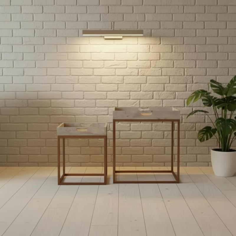 SET OF 2 SOLID WOOD &  IRON TRAY TABLES