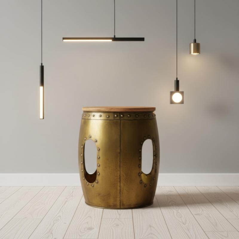 SOLID WOOD & METAL END TABLE 