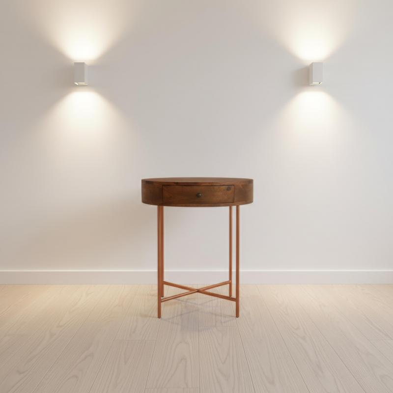 SOLID WOOD & IRON ROUND SIDE TABLE / OCCASIONAL TABLE