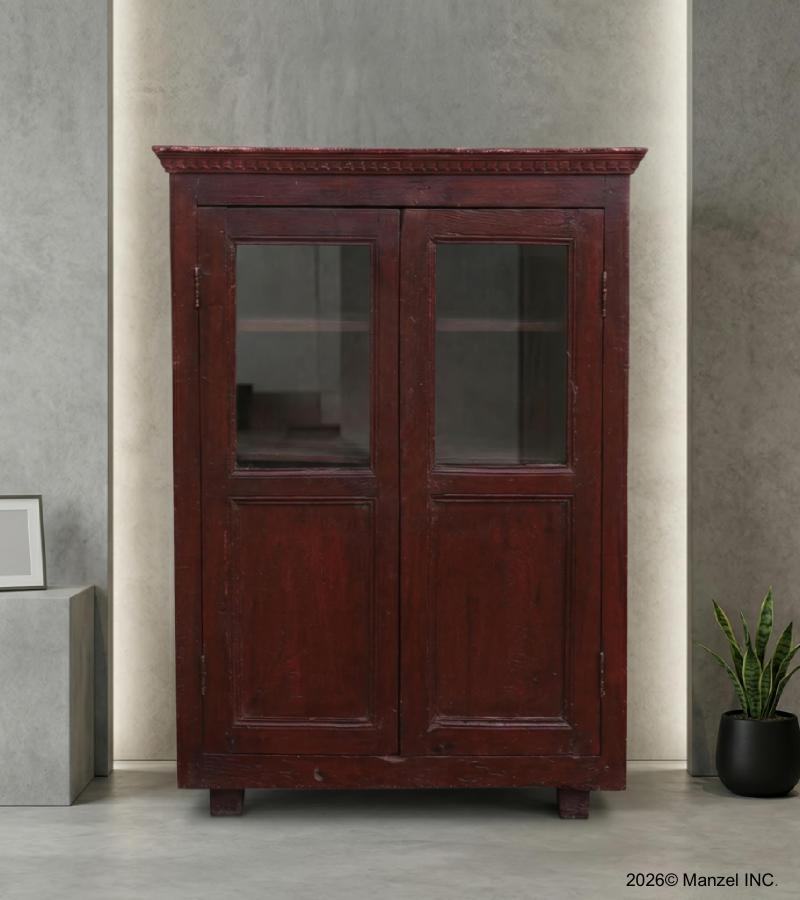 VINTAGE RECLAIMED TEAK & GLASS CABINET