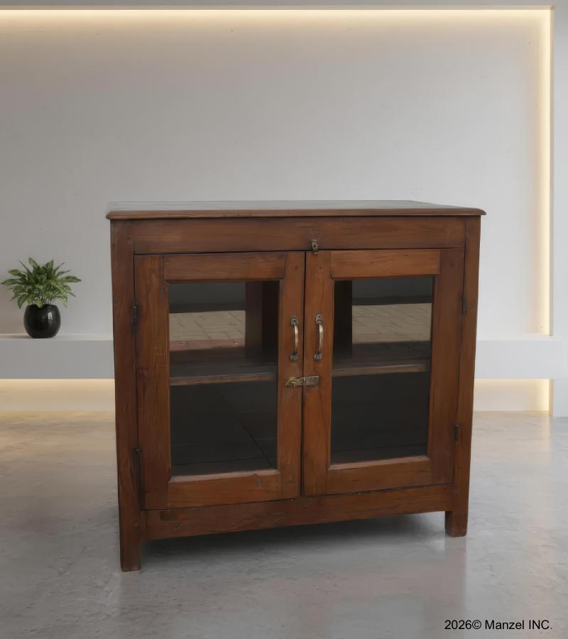 VINTAGE RECLAIMED TEAK & GLASS CABINET