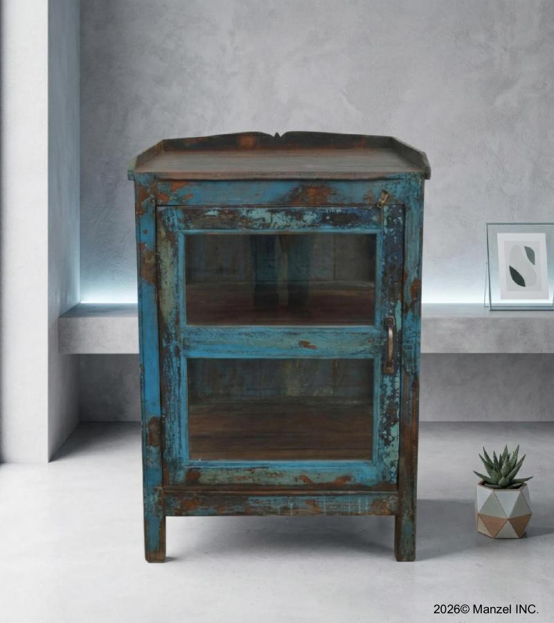 VINTAGE RECLAIMED TEAK & GLASS CABINET