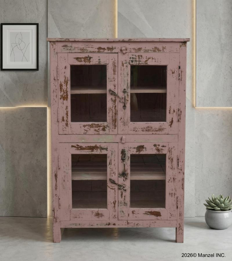 RECLAIMED TEAK & GLASS DISPLAY STORAGE CABINET