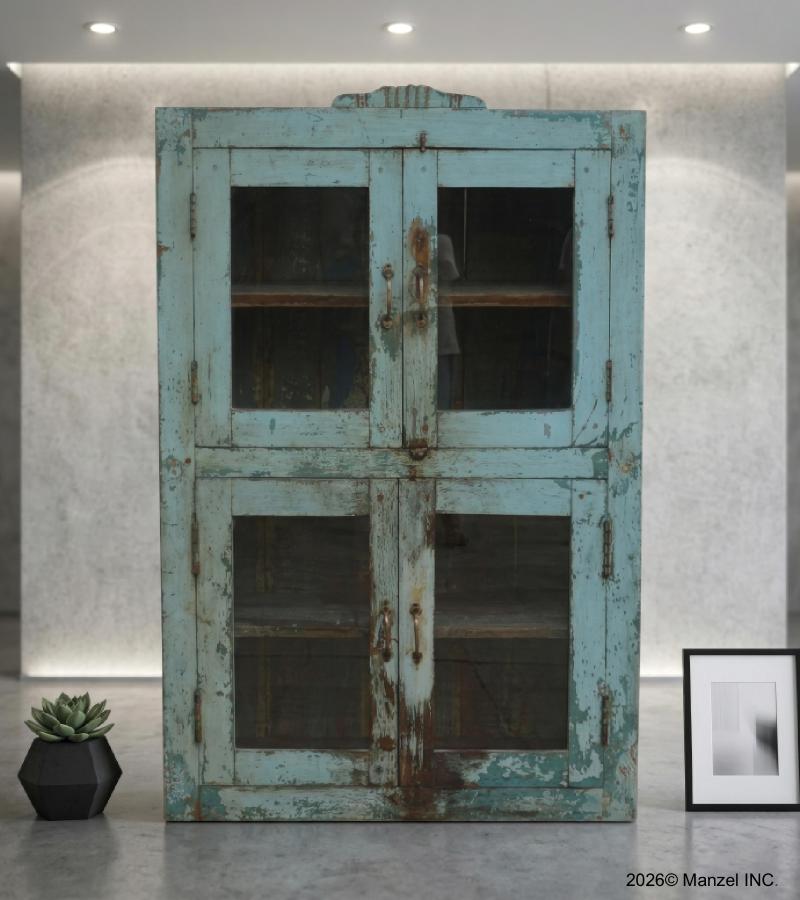 RECLAIMED TEAK WOOD & GLASS CABINET