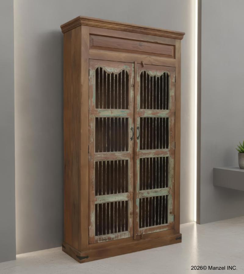 RECLAIMED TEAK WOOD & IRON STORAGE DISPLAY CABINET