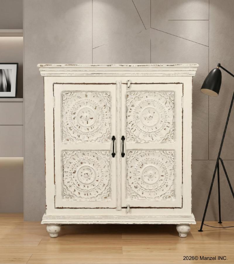 SOLID HAND CARVED RECLAIMED TEAK 2 DOOR DECORATIVE STORAGE CABINET