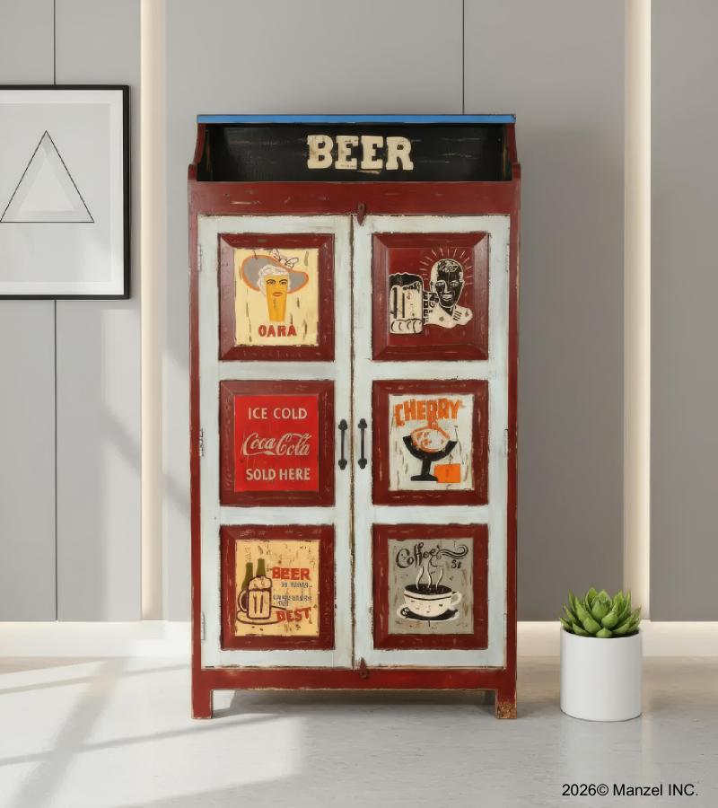 SOLID WOOD HAND PAINTED ADVERTISING 2 DOOR STORAGE CABINET