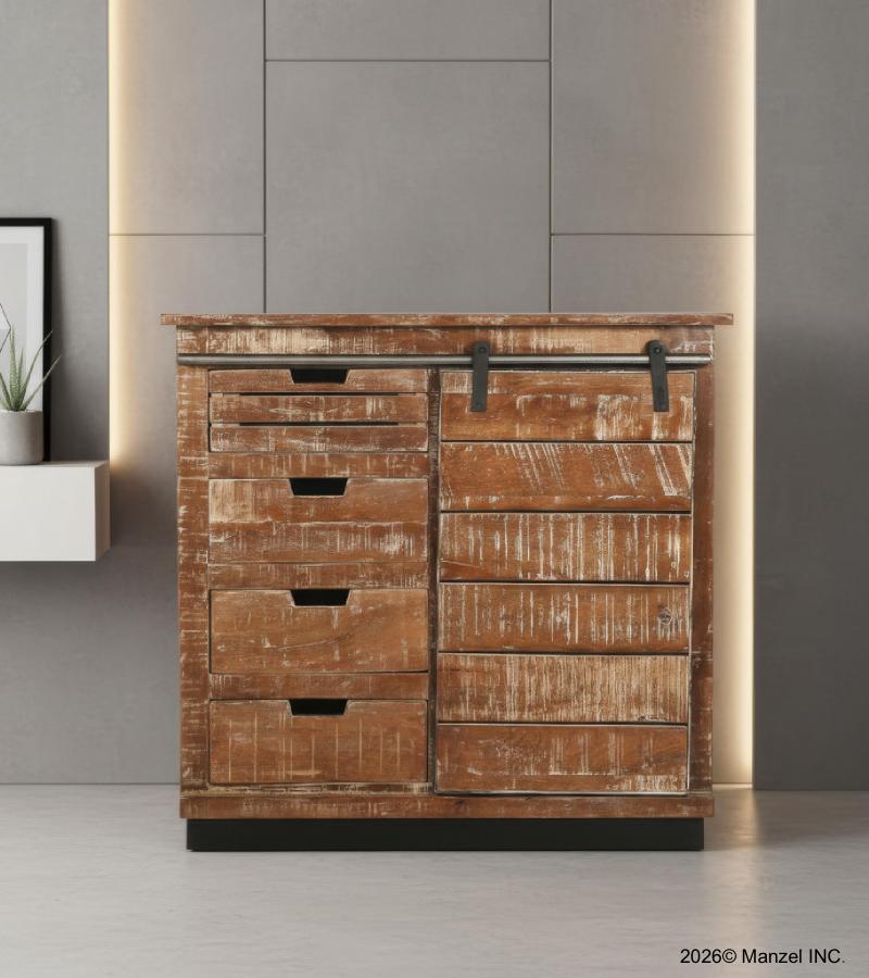 SOLID WOOD & IRON SLIDING DOOR SIDEBOARD