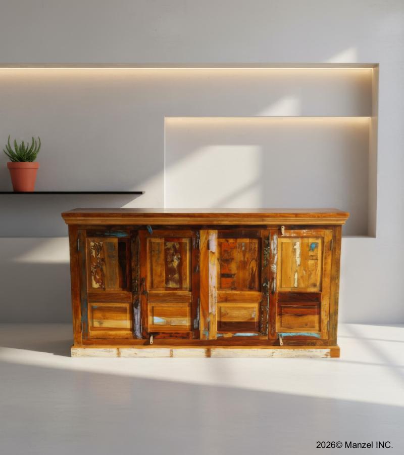 SOLID RECLAIMED TEAK WOOD SIDEBOARD 4 DOORS