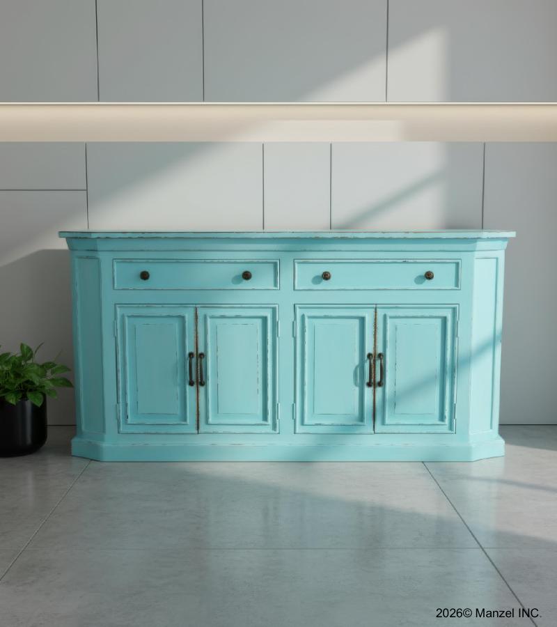 Solid Reclaimed Teak Wood 4 Door, 2 Drawer Sideboard Console Server