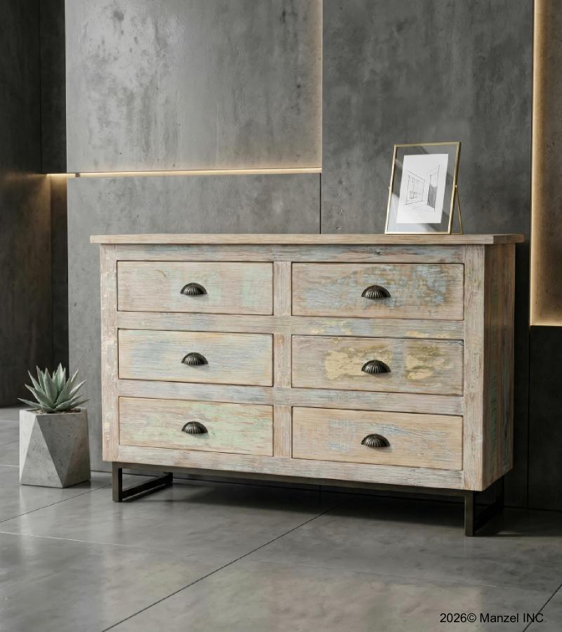 SOLID RECLAIMED TEAK WOOD 6 DRAWER DRESSER CHEST BUREAU SIDEBOARD