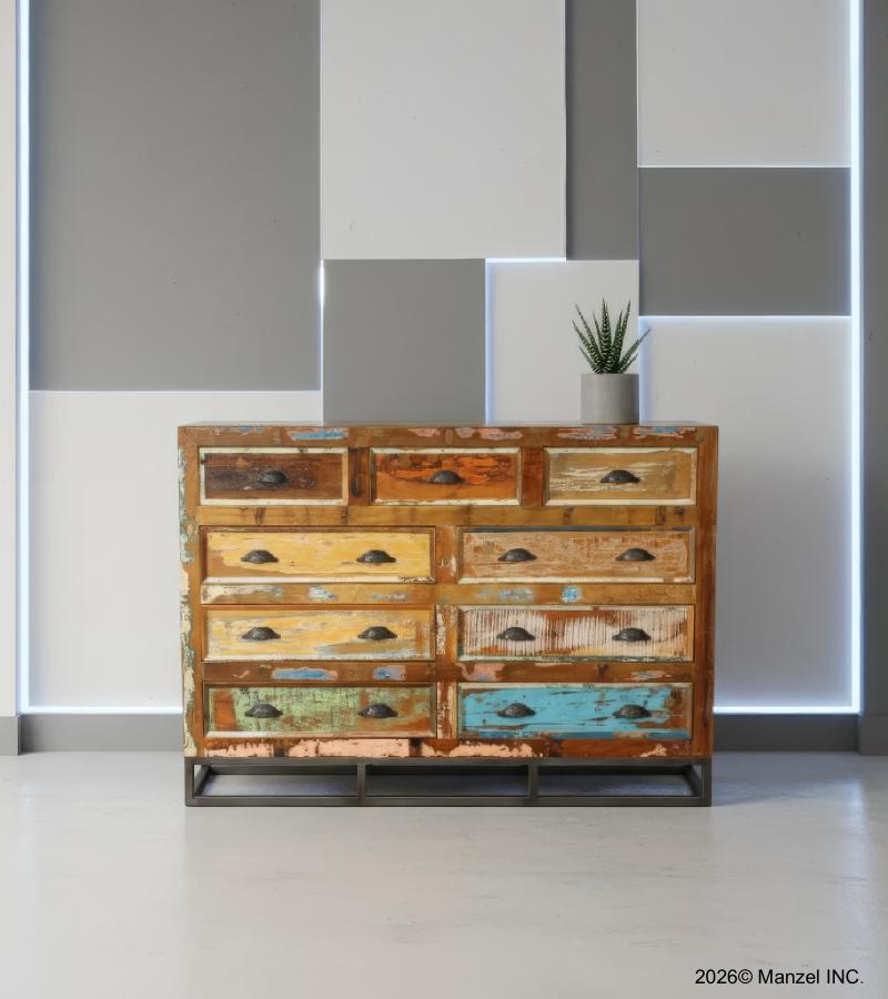 SOLID RECLAIMED TEAK WOOD 9 DRAWER DRESSER CHEST BUREAU SIDEBOARD