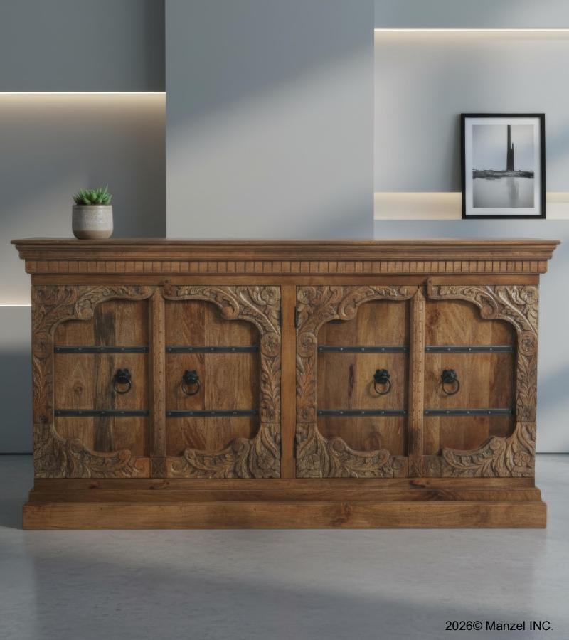 HAND CARVED SOLID WOOD  4 DOOR SIDEBOARD