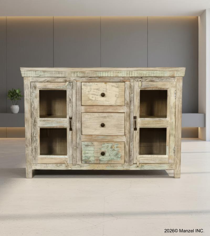 SOLID RECLAIMED TEAK WOOD & GLASS SIDEBOARD