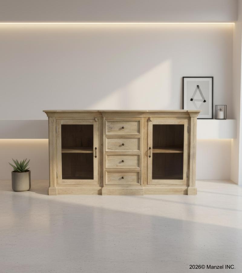 SOLID WOOD & GLASS SIDEBOARD