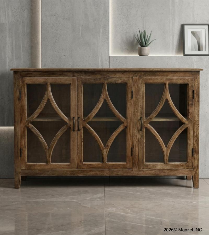  SOLID WOOD & GLASS SIDEBOARD