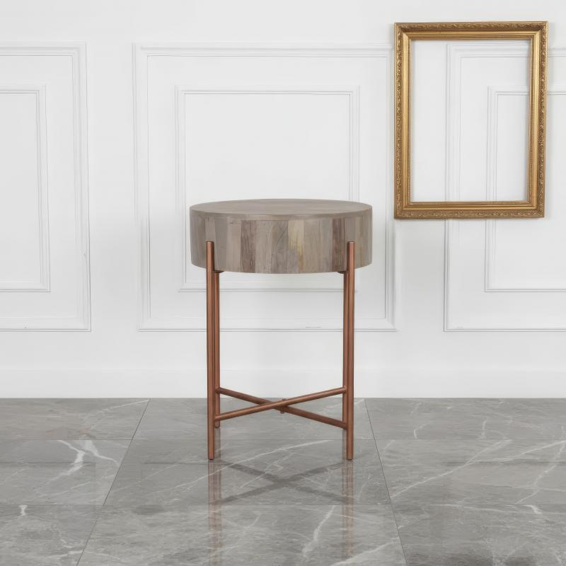 SOLID WOOD & METAL END TABLE SIDE TABLE