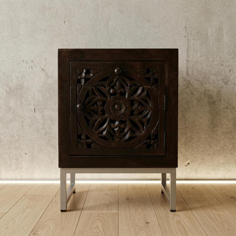 Carved 1 drawer / 1 door nightstand