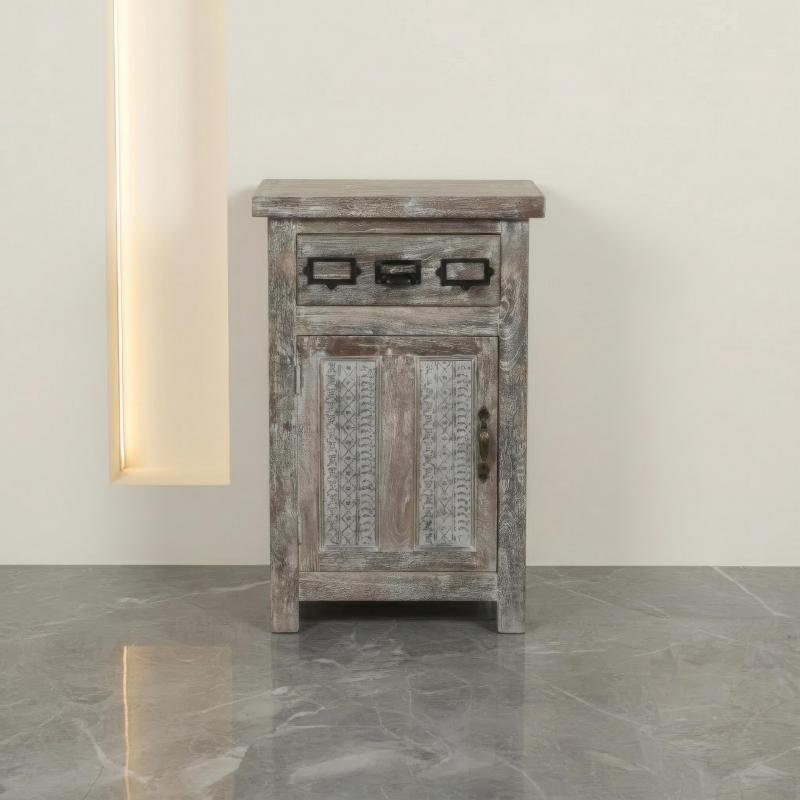 SOLID RECLAIMED TEAK WOOD END TABLE / CABINET