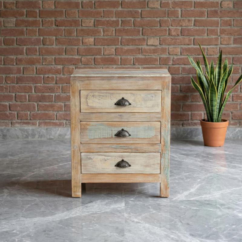 RECLAIMED WOOD 3 DRAWERS END TABLE / NIGHTSTAND 