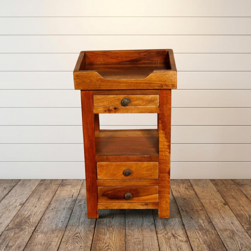 SOLID RECLAIMED TEAK WOOD W/ 2 DRAWERS SIDE TABLE END TABLE