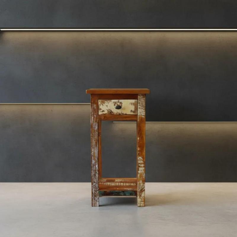 SOLID RECLAIMED TEAK WOOD END TABLE W/ DRAWER