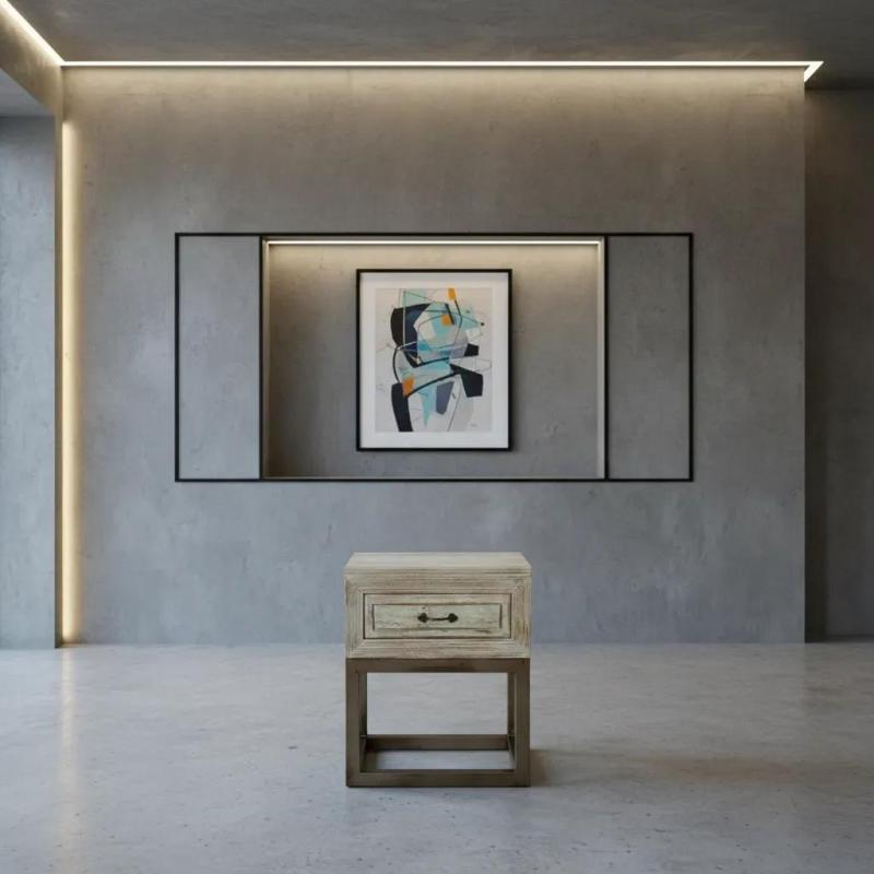 SOLID RECLAIMED TEAK WOOD & IRON NIGHTSTAND END TABLE W/ DRAWER