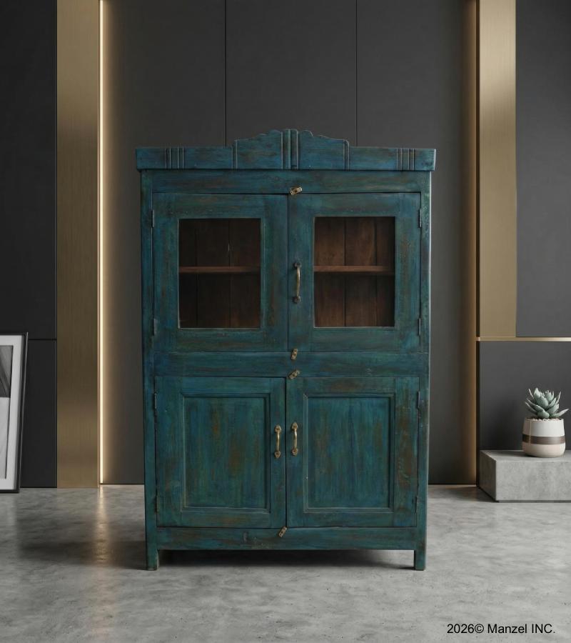 VINTAGE RECLAIMED TEAK & GLASS CABINET