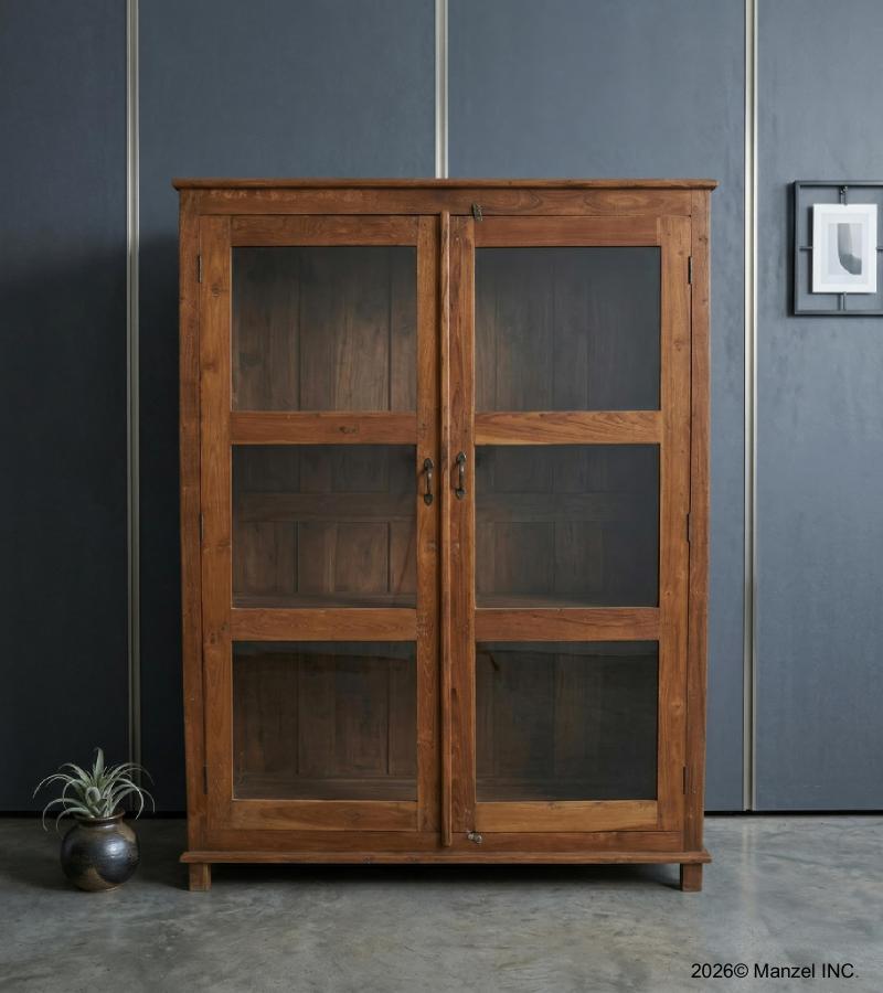 VINTAGE RECLAIMED TEAK & GLASS CABINET