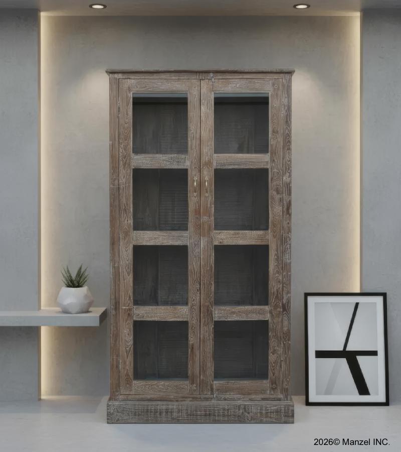 VINTAGE RECLAIMED TEAK & GLASS CABINET W/ SHELVES