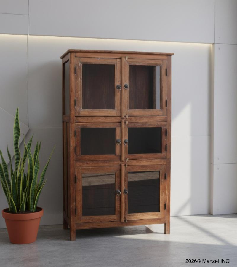 VINTAGE RECLAIMED TEAK & GLASS CABINET
