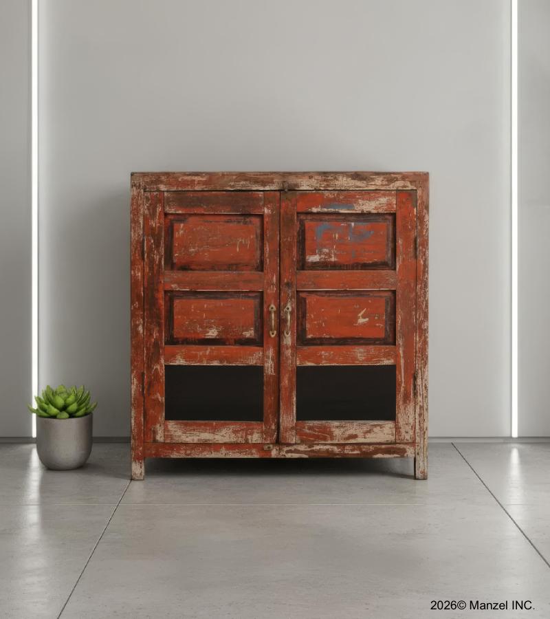 VINTAGE RECLAIMED TEAK & GLASS CABINET