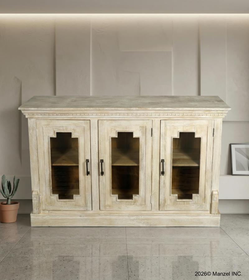 WOODEN 3 DOOR GLASS SIDEBOARD