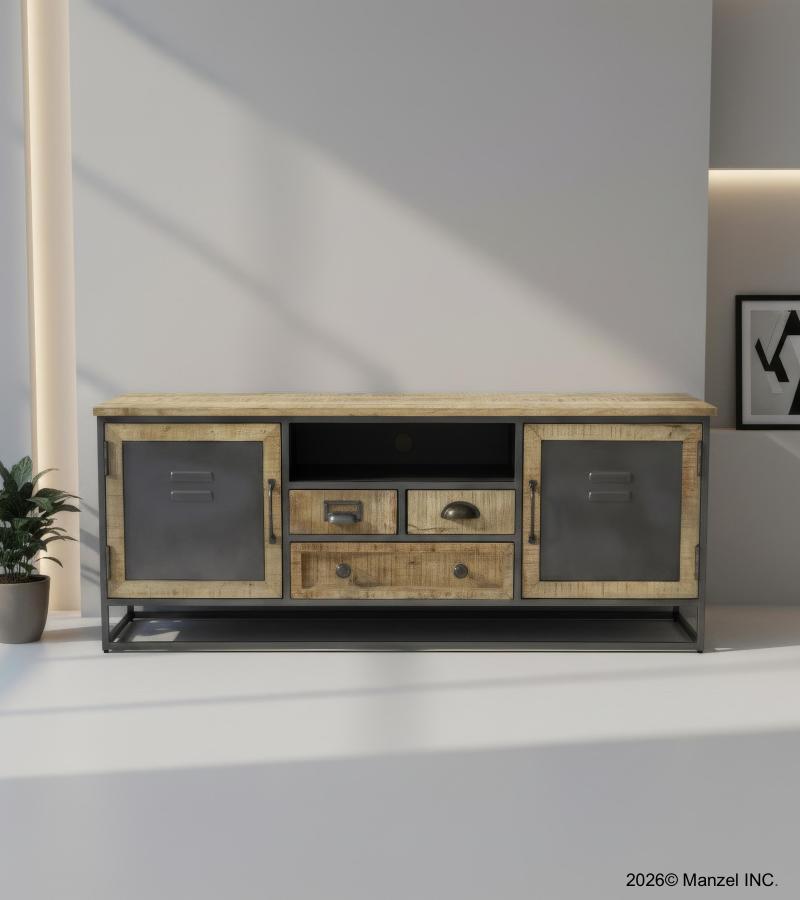 SOLID WOOD & IRON MEDIA CABINET