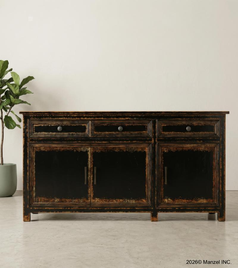 Solid Reclaimed Teak Wood 3 Door, 3 Drawer Sideboard Console Server