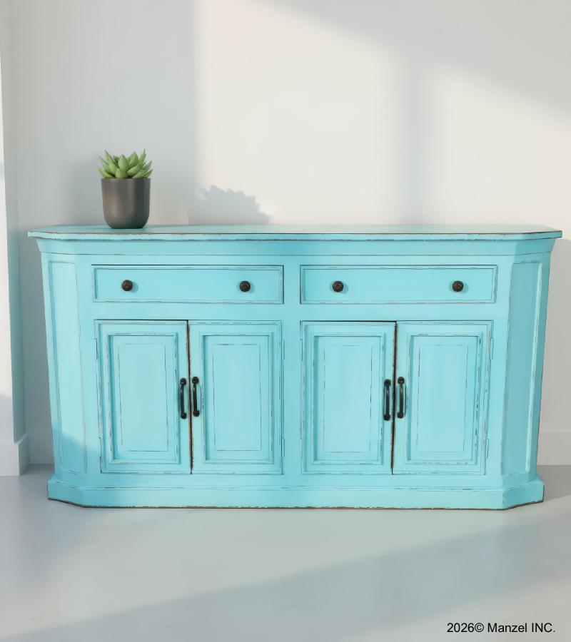 Solid Reclaimed Teak Wood 4 Door, 2 Drawer Sideboard Console Server