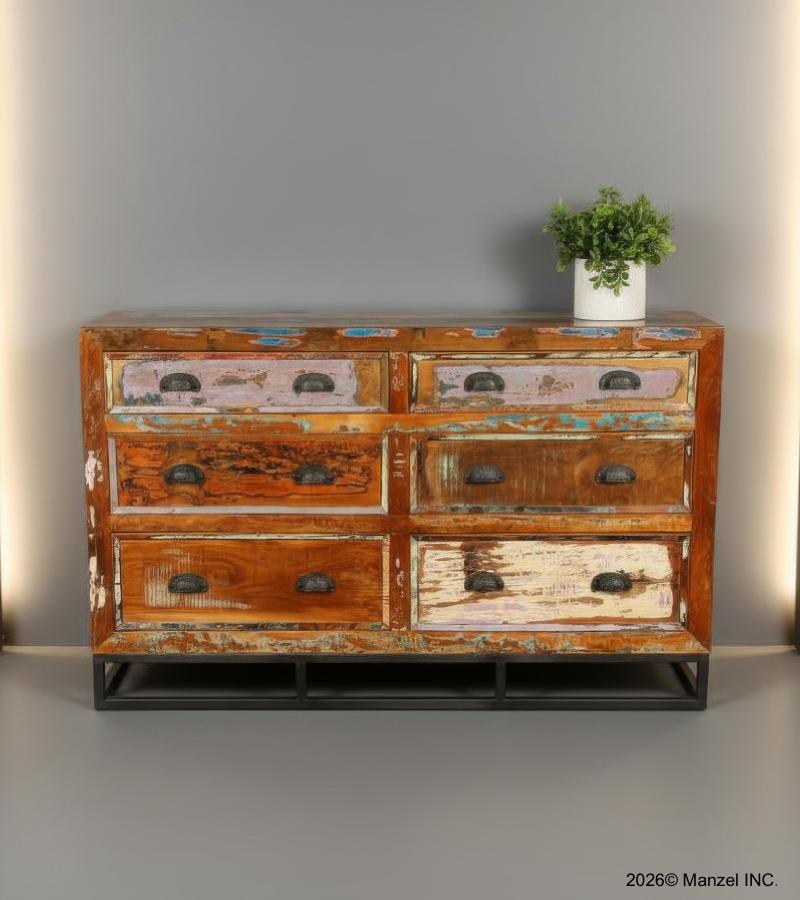SOLID RECLAIMED TEAK WOOD 6 DRAWER DRESSER CHEST BUREAU SIDEBOARD