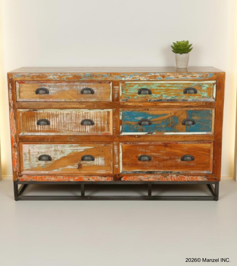 SOLID RECLAIMED TEAK WOOD 6 DRAWER DRESSER CHEST BUREAU SIDEBOARD