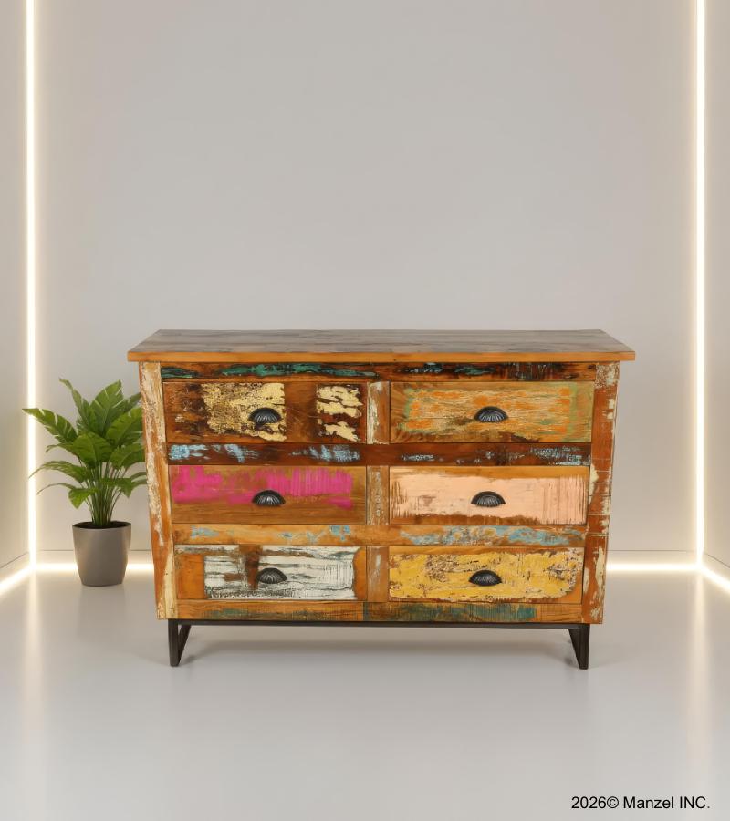 SOLID RECLAIMED TEAK WOOD 6 DRAWER DRESSER CHEST BUREAU SIDEBOARD