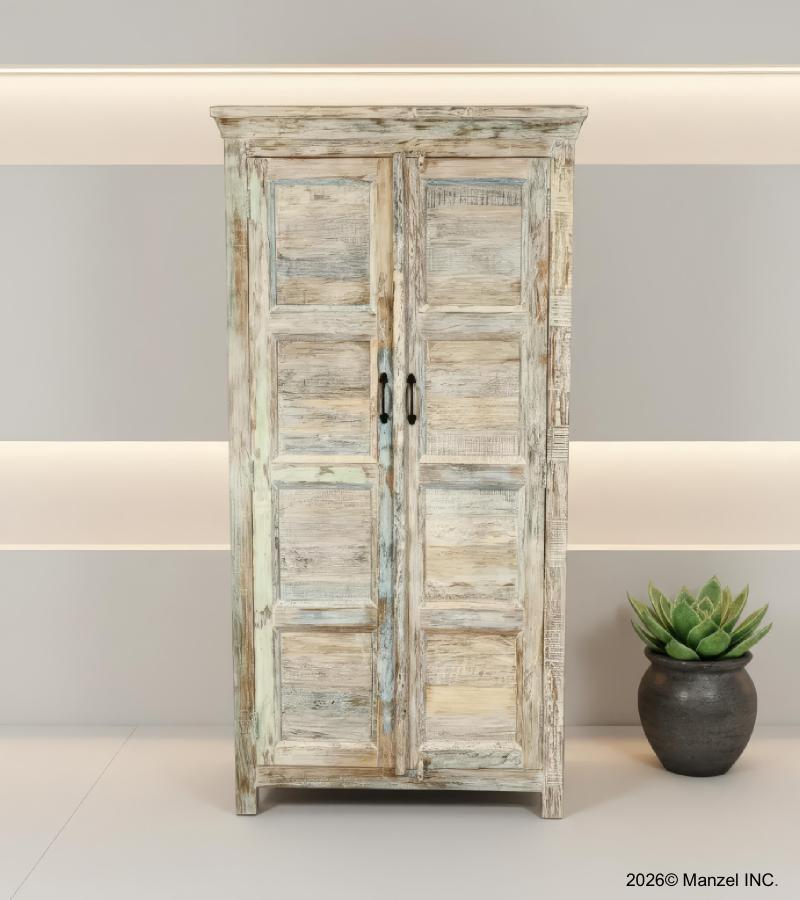 SOLID RECLAIMED TEAK WOOD 2 DOOR WARDROBE CABINET ARMOIRE