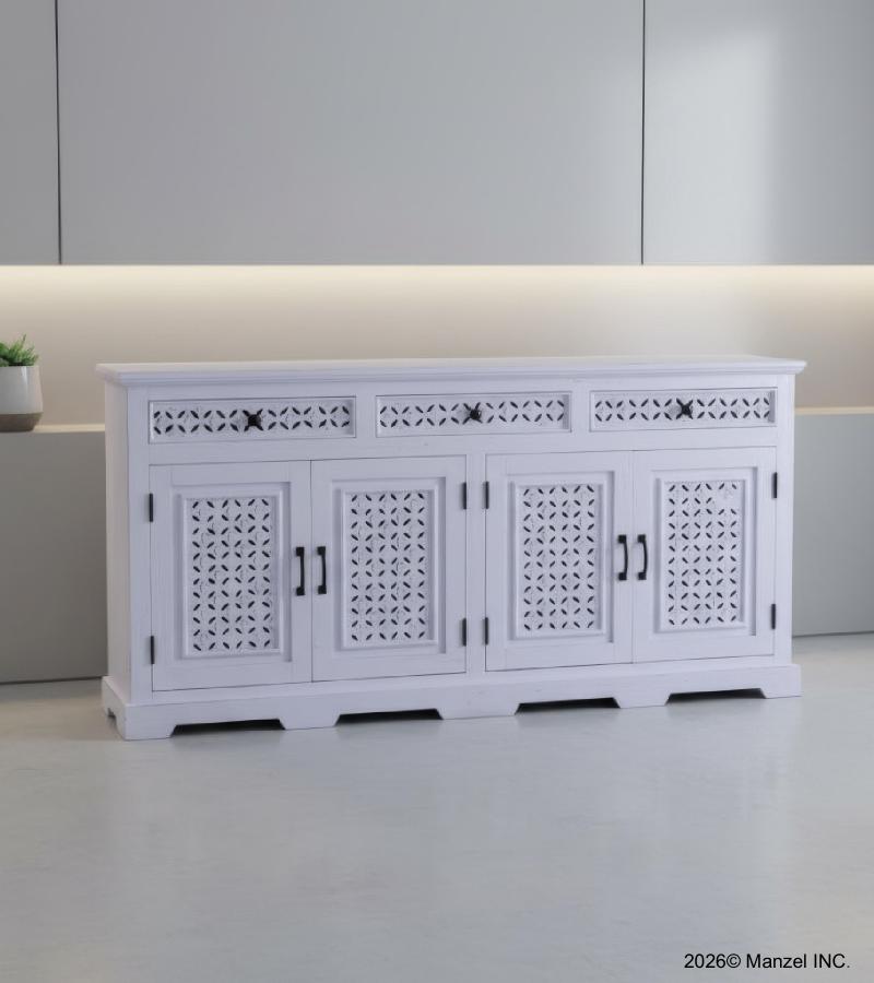 HAND CARVED WOOD 4 DOOR 3 DRAWER SIDEBOARD