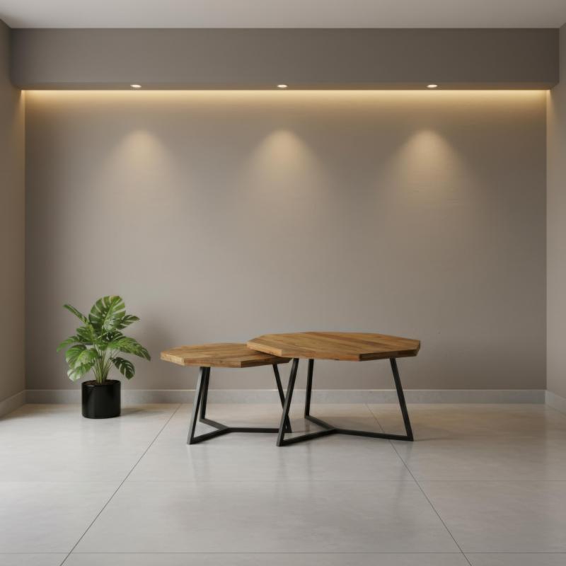 PAIR OF WOOD & IRON TABLES