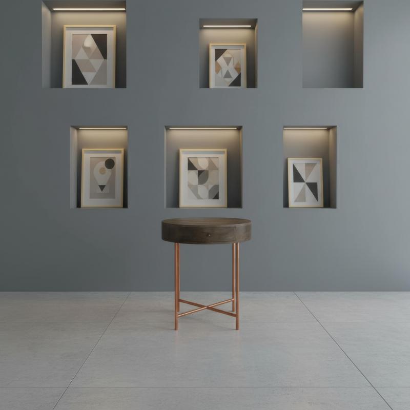 SOLID WOOD & IRON ROUND SIDE TABLE / OCCASIONAL TABLE